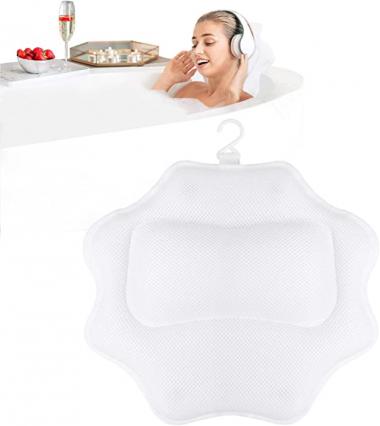 DFStore Bath Pillow, Bath Pillows for Tub, Bathtub Pillow, Tub Pillow with 5d Air Mesh and 6 Suction Cups (14 in), White