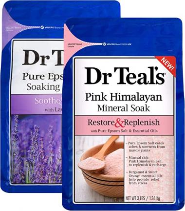 Dr Teal's Epsom Salt Bath Combo Pack (6 lbs Total), Soothe & Sleep with Lavender, and Restore & Replenish with Pink Himalayan