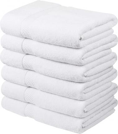 Asiatique Linen - 24 x 48 Inch Premium Luxury Medium Cotton White Bath Shower Towels Set of 6- Highly Absorbent & Ultra Durable Towels for Bathroom, Pool, Spa & Hotel – Quick Drying Luxury Bath Towels