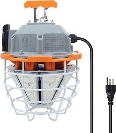 150 Watts LED Temporary Work Light Fixture Daylight White 5000K 23550Lm Portable Hanging Lamp Waterproof Jobsite Lighting Stainless Steel Protective Cover for Outdoor Construction High Bay Lights