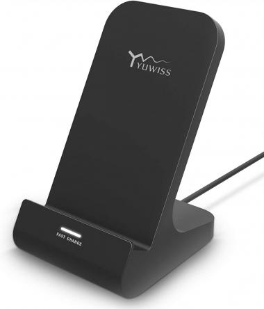 Wireless Charger YW YUWISS Wireless Phone Charger Stand Qi-Certified 10W Max Compatible with Apple iPhone 14 13 12/12 Pro Max/ 11Pro/11Pro Max/XR/XS Max/XS/X/8/8Plus, Samsung Galaxy (Dark)