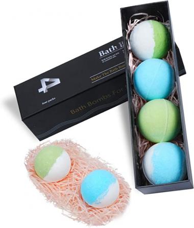 Bath Bombs Gift Set for Men, Large Organic Bath Bombs, Bubble & Spa Bath bombs, Handmade Essential Oil Bath Bombs, Natural Ingredients Relaxing Scents, Relaxation Gifts for Him, Father (4pack)