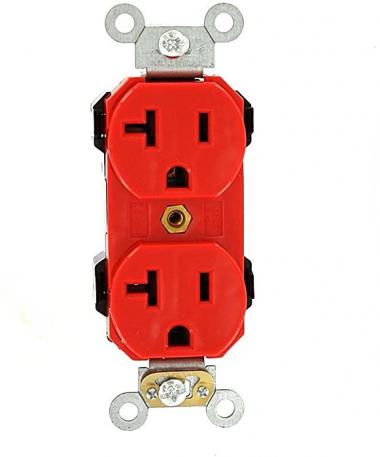 Leviton M5362-SR Lev-Lok Modular Wiring Device 20-Amp, 125-Volt, Narrow Body Duplex Receptacle, Straight Blade, Fed Spec Commercial Grade, Self Grounding, Red