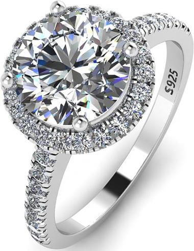 AmourPur 925 Sterling Silver Cubic Zirconia Engagement Promise Wedding Ring For Women Size 3-12 Classic Or Halo Ring