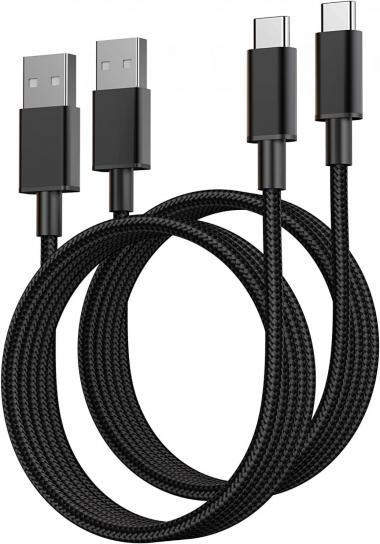 Hrbzo USB C Cable Nylon Braided Fast Charger [2-Pack,6FT New Black] Compatible with Samsung Galaxy S21, Huawei Mate 40, Motorola and More