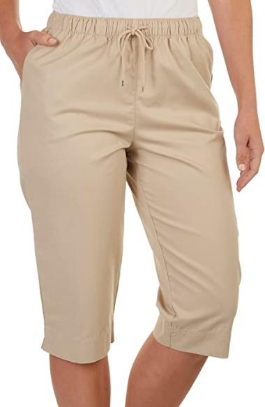 Coral Bay Petite Drawstring Twill Capris X-Large Petite Oxford tan