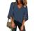 LookbookStore Women's V Neck Mesh Panel Blouse 3/4 Bell Sleeve Loose Top Shirt