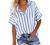 Women's Short Sleeve V-Neck Striped Collared Shirts Casual Blouses Pocket Button Down Shirts Loose Summer T-Shirt Tops