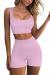 FAFOFA Workout Sets for Women 2 Piece Seamless Ribbed Crop Tank High Waist Shorts Yoga Outfits