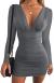 GOBLES Women's Sexy Long Sleeve V Neck Ruched Bodycon Mini Party Cocktail Dress