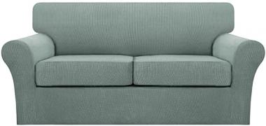 Turquoize 3 Piece Sofa Cover Stretch Couch Covers for 2 Cushion Couch Sofa Covers for Living Room Sofa Slipcovers with 2 Large Individual Cushion Covers, Thick Soft Fabric (Large, Dark Cyan)