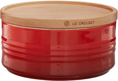 Le Creuset Stoneware Canister with Wood Lid, 23 oz. (5.5" diameter), Cerise