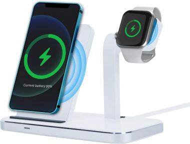 Wireless Charger 2 in 1 Wireless Charging Station for Apple Watch Fast Charging for iPhone 13/12/11(Pro & Pro Max)/X/XS/Max/XR/8/8Plus, Qi-Enabled Android Phone