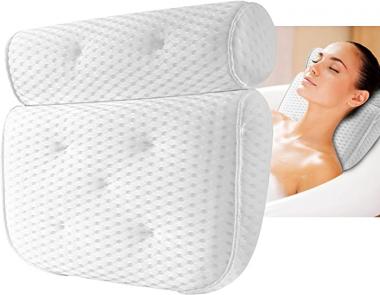 Bath Pillow for Tub Spa Pillow, OOBILA Non-Slip Bath Pillow with 7 Large Suction Cups and 4D Air Mesh, Soft Support The Head Neck Back Shoulders, Fits All Bathtub, Hot Tub and Home Spa