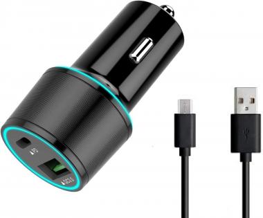 UrbanX Fast Car Charger 21W Car and Truck for alcatel Go Flip 3 with PD 3.0 USB Charger - Black Comes with USB A to Micro USB Cable 3.3FT 1M