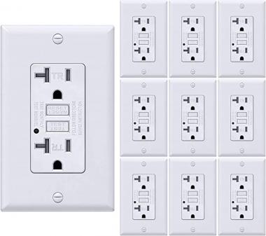 BESTTEN 20 Amp GFCI Outlet, Tamper-Resistant Receptacle with LED Indicator, Wallplate Included, ETL Certified (10 Pack)