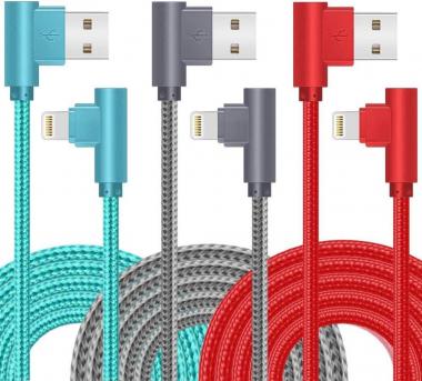 Lightning Cable 10FT MFi Certified iPhone Charger 90 Degree Nylon Braided Fast Charging Long for iPhone 12/12pro/11/11pro/XS/MAX/XR/X/8P/8/7P/7/6（3-Pack）