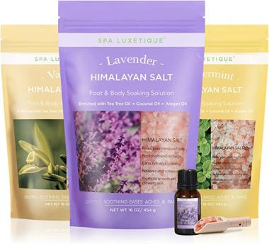 Bath Salts, Epsom Salts with Himalayan Bath Salt for Women Relaxing Extra Lavender Essential Oil with Spoon, 3 Pack Bath Set for Women Epsom Salt for Soaking for Mother's Day Gift-16oz/454g