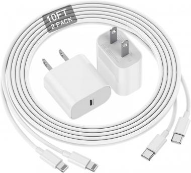 iPhone 14 13 12 11 Fast Charger, [MFi Certified] 10 FT Long USB C to Lightning Cable with 20W USB C Apple Rapid Charging Block, Adapter for iPhone 13 12 11 Pro/Mini/Pro Max/X/8/iPad, 2 Pack