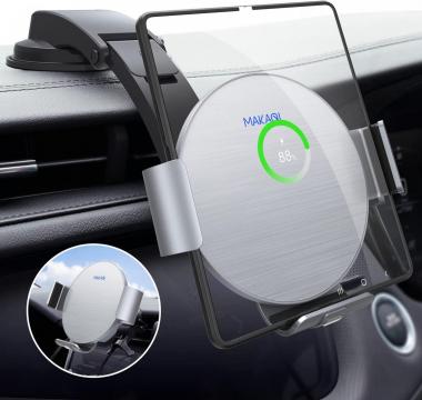 Wireless Car Charger for Galaxy Z Fold 4/3/2，MAKAQI Dual Coil Auto Clamping Wireless Car Charger Mount for iPhone 14/13/12/11 Pro Max/X, Fast Charging Car Holder for Galaxy Z Fold Series