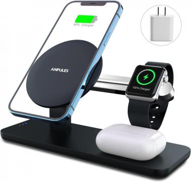 ANPULES Magnetic Wireless Charger for Mag-Safe Charger Stand 3 in 1 Fast Wireless Charging Station for iPhone 13/12/Pro/Pro Max/Mini Apple Watch SE/7/6/5/4/3/2,Airpods 3/2/Pro