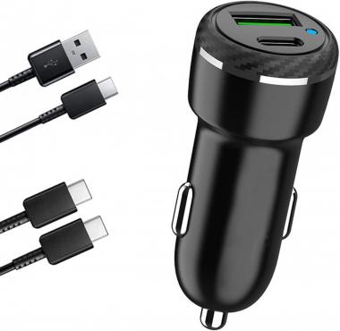 Fast Car Charger Type c 25w PD and USB A QC3.0 Dual Port Charging Compatible for Samsung Galaxy S22 S21 S20 S10 S9 S8 + 5G F E Ultra Plus Note 20 10 9 8 A12 A73 A72 A71 A70 A52 A51 A32 A53 A42 A23 M23