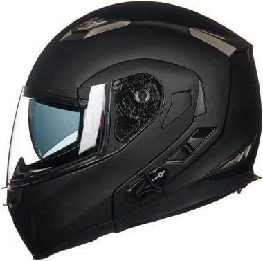 ILM Bluetooth Integrated Modular Flip up Full Face Motorcycle Helmet Sun Shield Mp3 Intercom Model 953 (L, Matte Black)