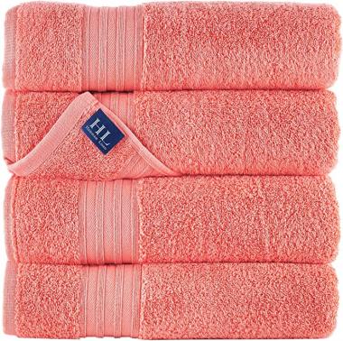 Hammam Linen Coral Orange Bath Towels 4-Pack - 27x54 Soft and Absorbent, Premium Quality Perfect for Daily Use 100% Cotton Towel