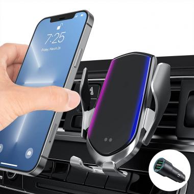 Wireless Car Charger Mount, 15W Auto Clamping Phone Charging Air Vent Holder for iPhone 13/13 Pro /12/12 Pro/12 Max /11/XS/X/8, Samsung S21/S20/ Note 20/Note 10(with QC 3.0 Charger), Silver