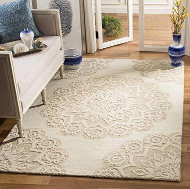 SAFAVIEH Blossom Collection 9' x 12' Ivory/Beige BLM108B Handmade Premium Wool Living Room Dining Bedroom Area Rug