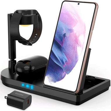 Wireless Charger Samsung, 3 in 1 Flodable Wireless Charging Station for Samsung Galaxy S22/S21/S20, Z Flip, Z Fold Series, Samsung Watch Charger for Galaxy Watch 5/4/3/Active 2, Galaxy Buds 2/Pro/+