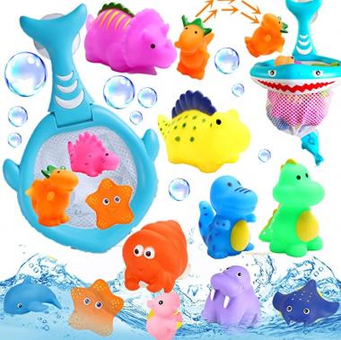 Bath Toys,Bath Toys Storage，Baby Bath Toys, Bath Toys for Toddlers 1-3, Baby Shark Bath Toys with 12 Dinosaur Marine Animal Toddler Bath Toys ,Kids Bath Toys (13jt)