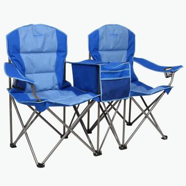 Kamp-Rite KAMPCC376 Outdoor Camping Furniture Beach Patio Sports 2 Person Double Folding Lawn Chair with Cooler and Cup Holders, Blue