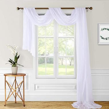 HOMEIDEAS 2 Panels Window Scarf Valance 216 Inch White Chiffon Sheer Fabric Drapery Wedding Arch Drapes for Arbor Canopy Bed Ceremony Party Stage Backdrop Ceiling Decor Table Runner