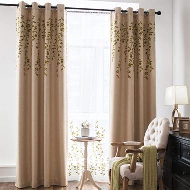 Melodieux Flower Embroidery Linen Room Darkening Wide Curtains for Living Room Patio Door Large Window Grommet Drape, Beige/Green, 100 by 84 Inch (1 Panel)