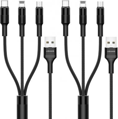 [2 Pack] Multi Charging Cable,YOUSAMS 3 in 1 Nylon Braided Multi USB Cable Multiple Charger Fast Charging Cord Compatible with Most Smart Phones & Pads - 5ft/ Black