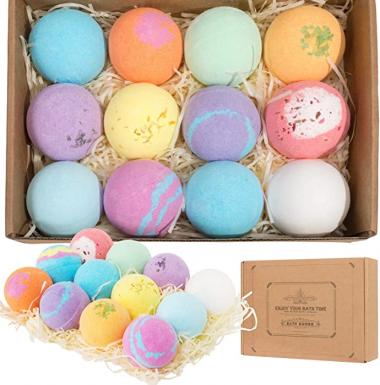 Bath Bombs Set, 12 Pcs Bath Bomb Set Rich in Essential Oils, Shea Butter, Sea Salt, Handmade Bath Bomb Gift Set for Women, Kids, Wife, Mom, for Bubble Baths and Spa Baths, Mothers, Day Gift… (Spice)