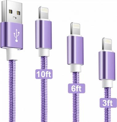 Souina iPhone Charging Cable Purple 3Pack (3ft 6ft 10ft) Mfi Certified iPhone Charger Fast Charging Cable Nylon Braided Phone Chargers Cord Compatible with 12 Pro 11 Pro Max 10 Xr Xs Max 8 7 iPad