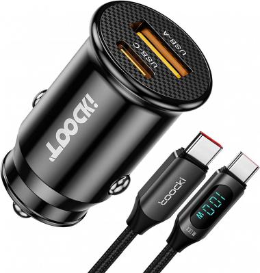 USB C Car Charger 45W,TOOCKI Mini iPhone Adapter with Type C 100W Display Fast Charging Cable, PD20W & QC,A+C Dual Port Compatible with iPhone Samsung All Smartphone (Black 1)