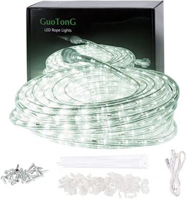 50ft/15m Plug in LED Rope Lights, 540 Daylight White LEDs, 110V, 2 Wire, Waterproof,Connectable, Power Socket Connector Fuse Holder, Indoor/Outdoor Use, Ideal for Backyards, Decorative Lighting