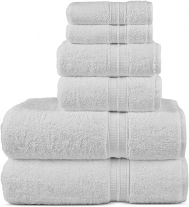 Chakir Turkish Linens | Premium Turkish Cotton 6-Piece Luxury Towel Sets | Soft & Absorbent | 2 Bath Towels - 2 Hand Towels - 2 Washcloths | White