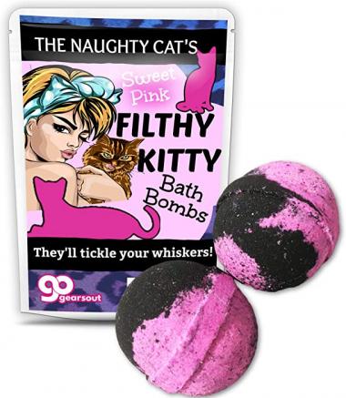 Filthy Kitty Bath Bombs - XL Bright Pink and Black Fizzers for Cat Lovers - Handcrafted, Made in America, 2 Count