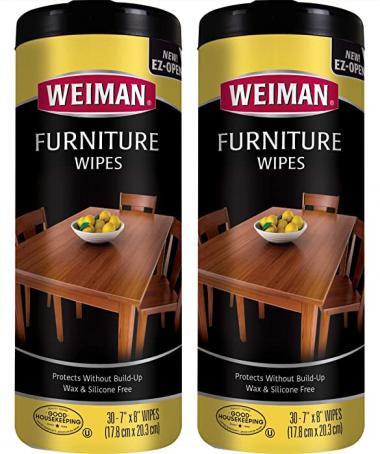 Weiman Wood Cleaner and Polish Wipes - 2 Pack - Non-Toxic for Furniture to Beautify and Protect, No Build-Up, Contains Ultra Violet Protection, Pleasant Scent, Surface Safe - 30 Count