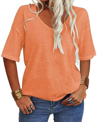 Danedvi Women Fashion V-Neck Half Sleeves Oversized T Shirt Solid Casual Loose Basic Tops