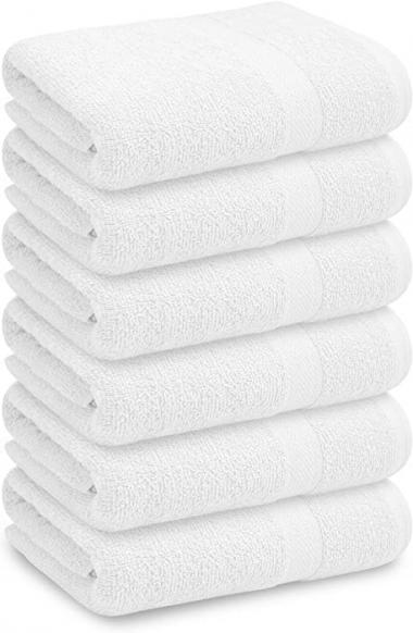 SOFTCOTT Basic Bath Towels, 24x46 Inch, White Bath Towel, Pack of 6, Ideal for Pool, Home, Gym, Spa, Hotel and Salon Use, 100% Cotton Bathroom Towels