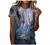 Summer 3/4 Sleeve Shirt Landscape Painting Pattern Top for Womens Three Quarter Sleeve Pullover Round Neck Tee