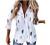 5665 Women Hawaii Button-Down Shirts, 3/4 Sleeves Casual Blouse High Low Side Slit V-Neck Beach Pockets T-Shirt Tunic Tops