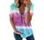 Womens Zipper Short Sleeve Tops and Blouses Casual Loose Fitting V Neck Tunics Trendy Color Block Tees Summer T Shirts