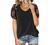 Summer Tops Womens 2022 Fashion Short Sleeve V Neck Lace Waffle Knit Shirts Loose Casual Tops Tee Blouses