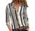 Astylish Womens V Neck Striped Roll up Sleeve Button Down Blouses Top